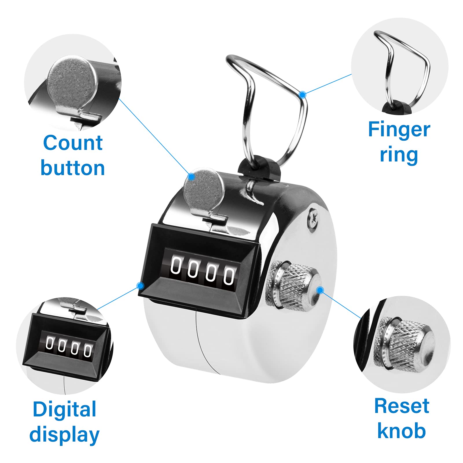 Sdarming Tally Counter, 4-Digit Clicker Counter, Metal Hand Tally Counters Clicker Pitch Counter For Counting, Knitting, Coachin