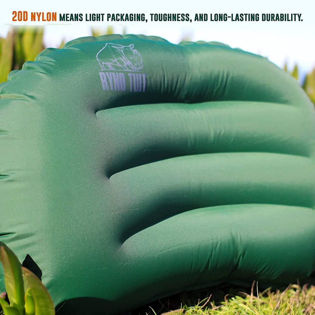 Ryno Tuff Inflatable Nylon Outdoor Camping Pillow For Neck Lumbar Support - Insulated Lightweight Inflatable Travel Pillow For C