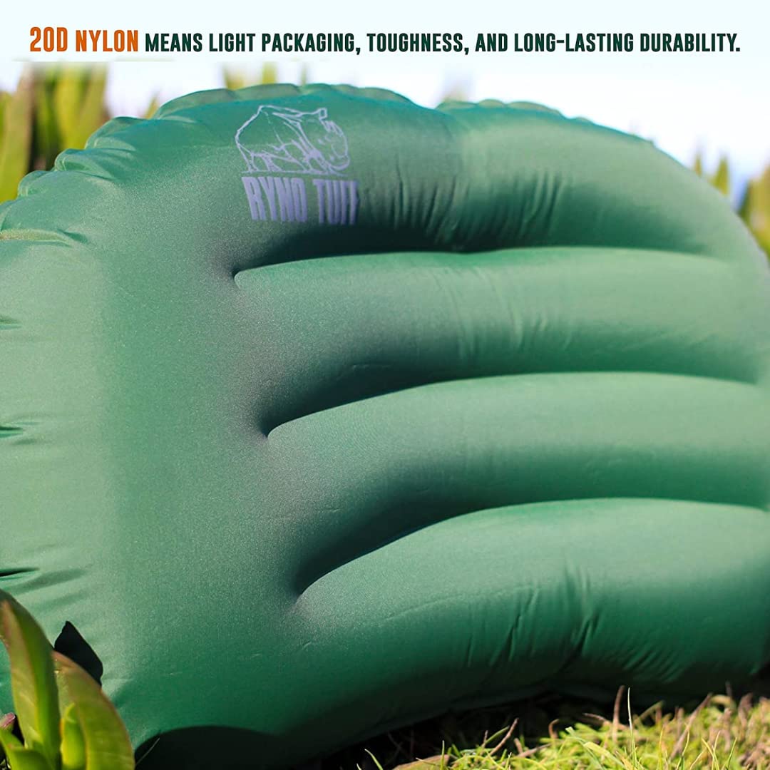 Ryno Tuff Inflatable Nylon Outdoor Camping Pillow For Neck Lumbar Support - Insulated Lightweight Inflatable Travel Pillow For C
