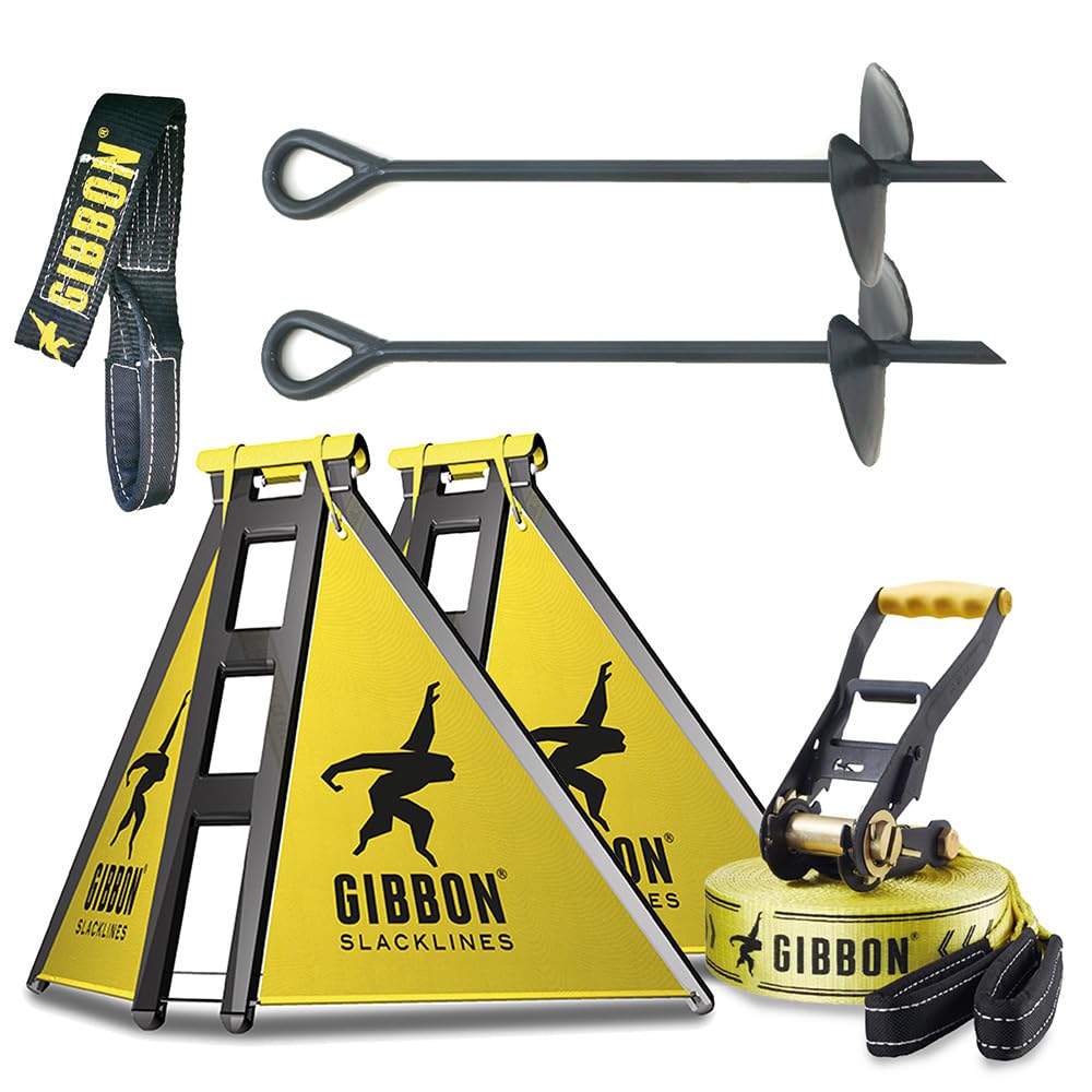 Gibbon Independence Slackline Kit With Classicline, Slackline A Frame X2, Slackline Ground Screw - Slackline Without Trees, Adju