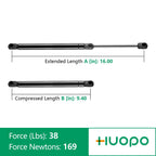 C1609209 16 Inch 38Lb169N Gas Struts Shocks Spring Lift Support For Leer Camper Shell Rear Windows Door Truck Topper Cap Toolbox