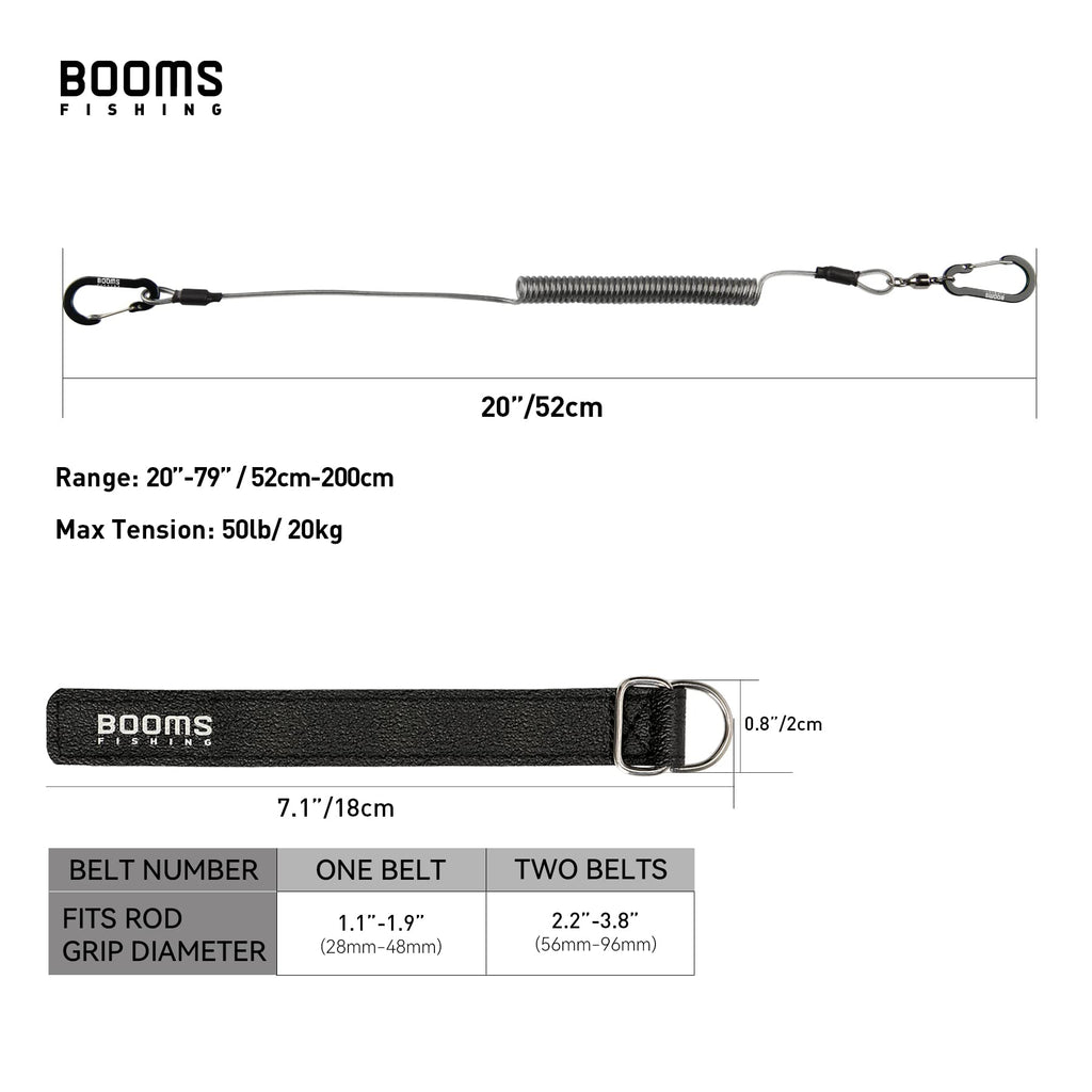 Booms Fishing T02 Fishing Pole Tether With 7.1'' Belt, Kayak Paddle Leash, Paddle Board Fishing Accessories, Heavy Duty Fishing
