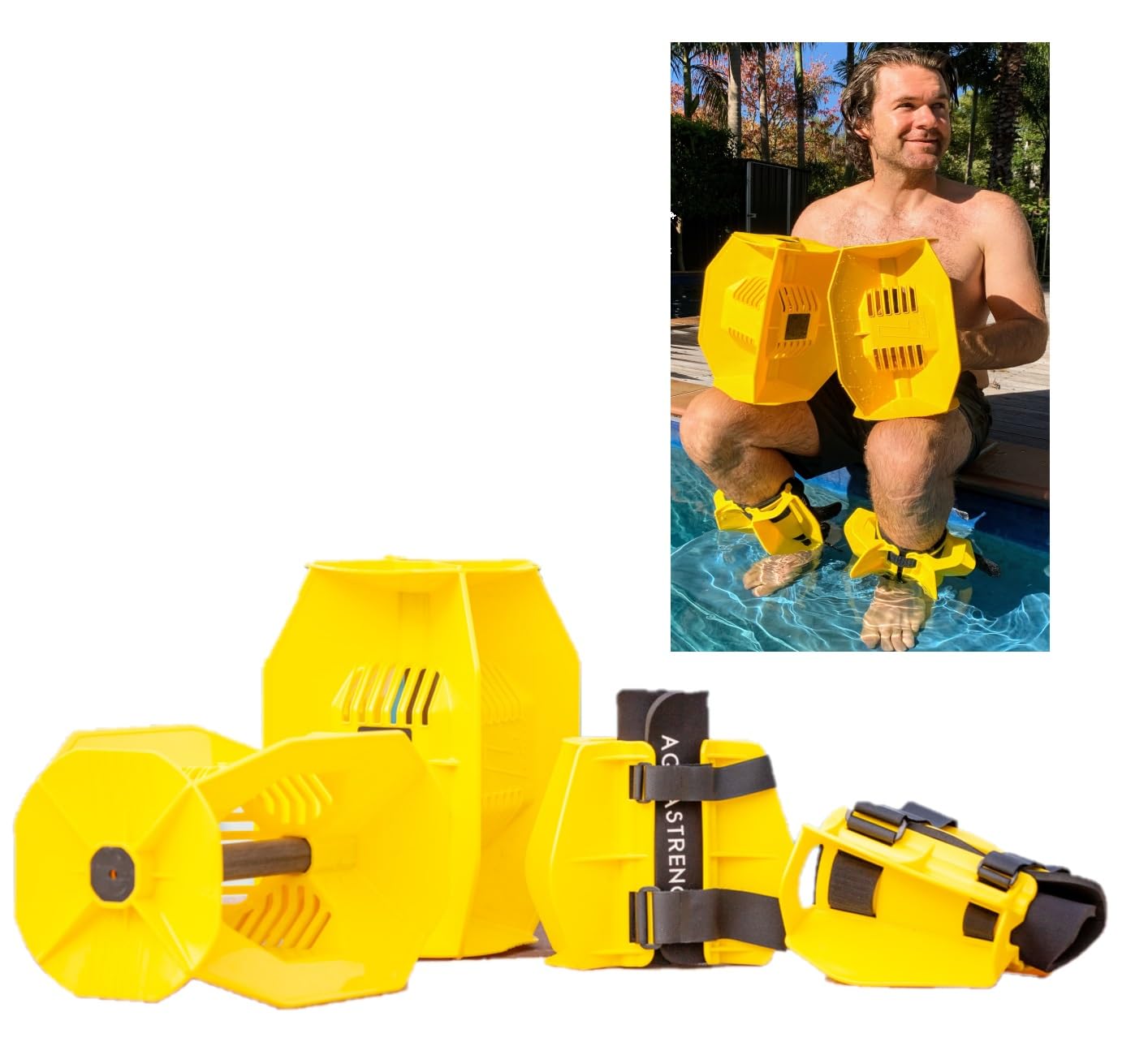 Aquastrength Hydro-Tone Total Body Pool Exercise System, Isokinetic Functional Water Weights, Bells 12 x 7.5, Fins 6.5 x 2.5, Qu