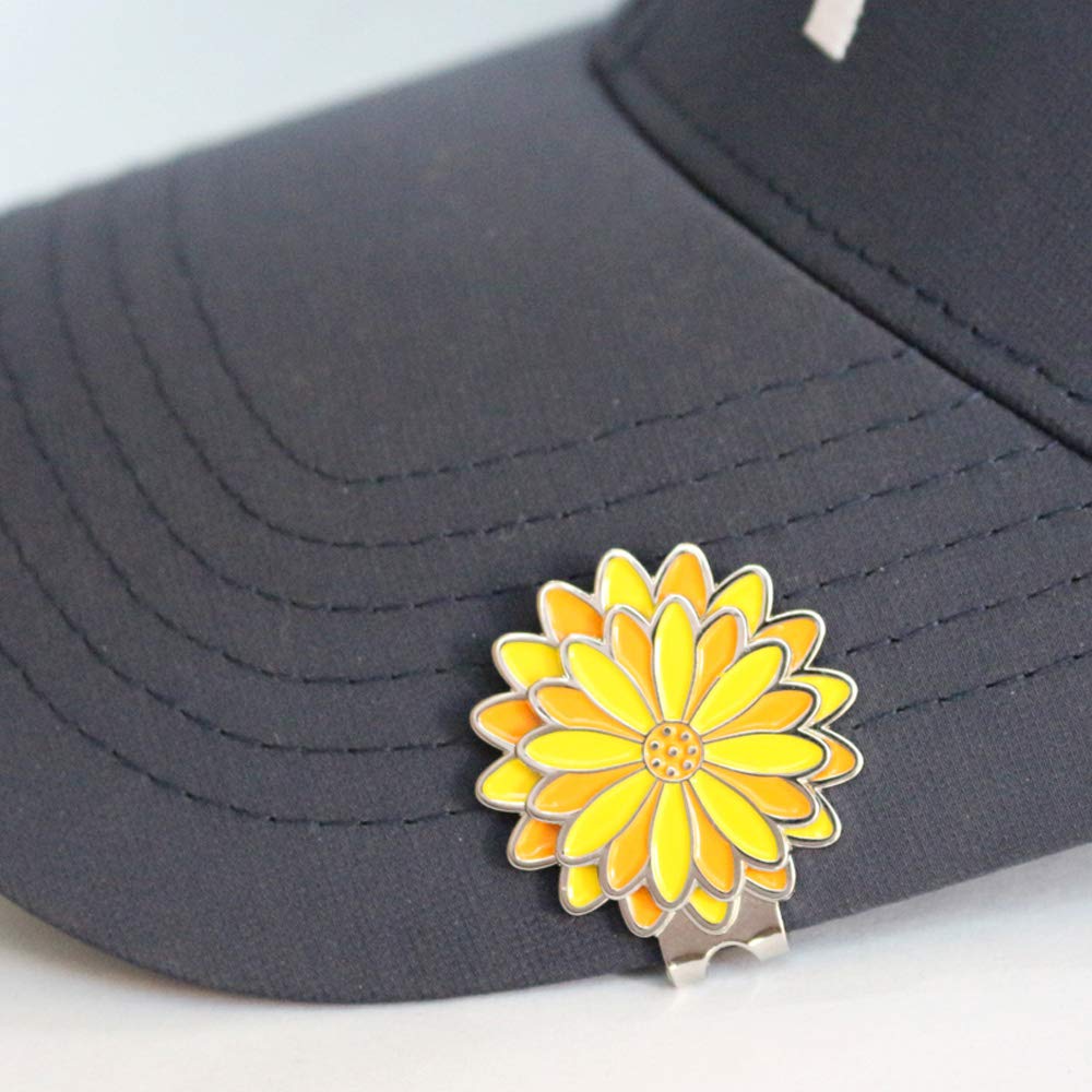 Pinmei Sunflower Golf Ball Marker With Golf Hat Clip(One Hat Clip With Two Markers)