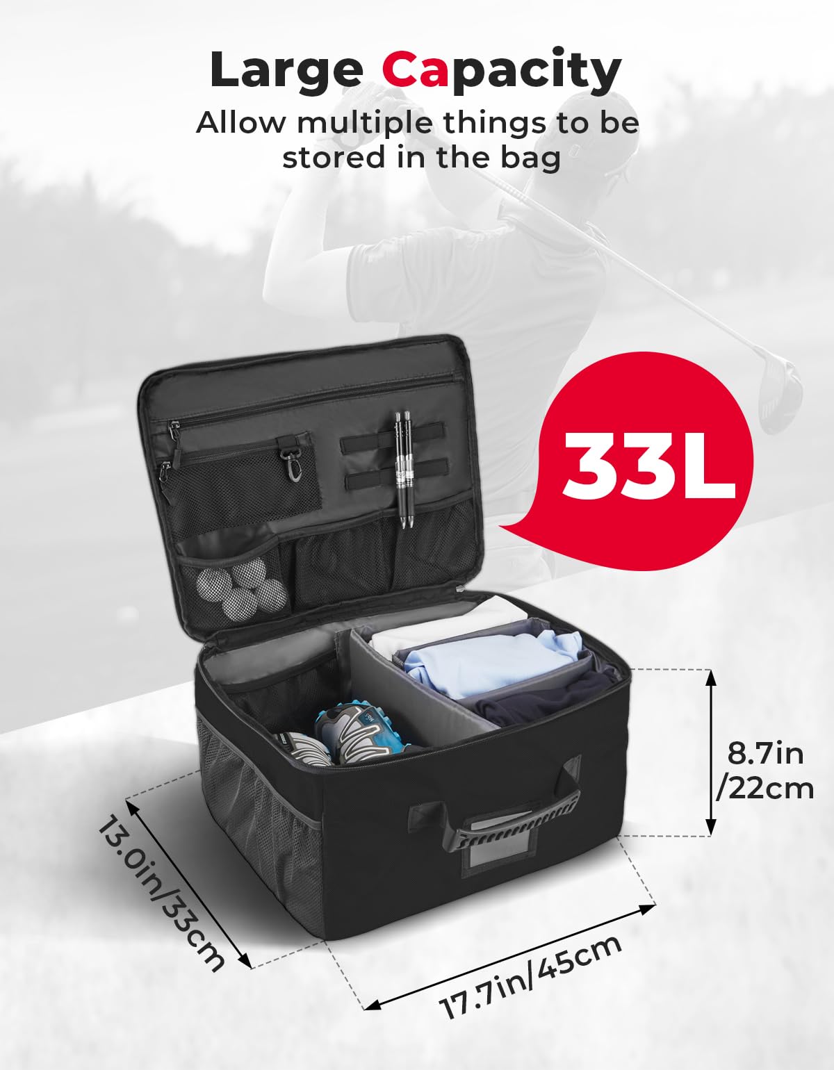 Kemimoto Golf Trunk Organizer Collapsible 1680D Waterproof Golf Trunk Organizer For Car, Suv, Large Storage Space To Store Golf