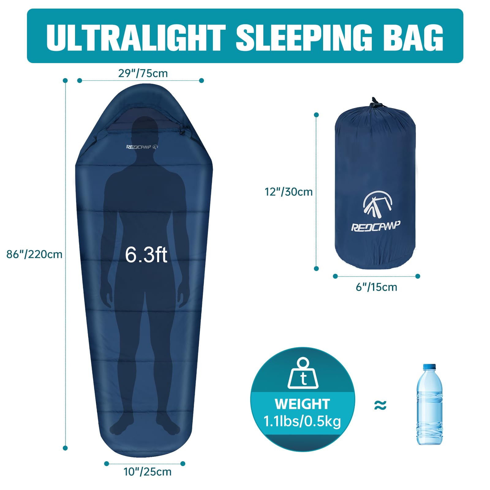 Redcamp Ultra Lightweight Mummy Sleeping Bag For Backpacking, Hiking And Camping, Comfort For Adults Warm Weather, Hooded With C