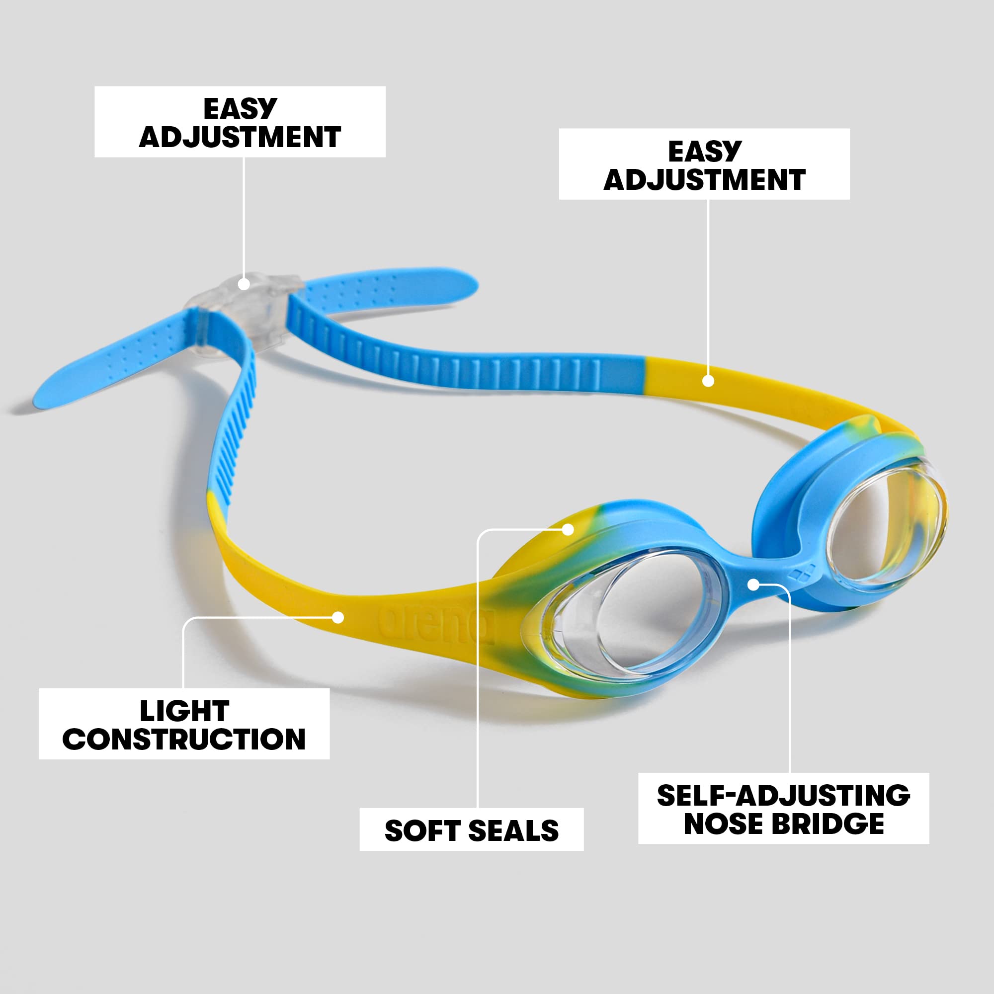 Arena Unisex Spider Kids Swim Goggles For Boys And Girls Non-Mirror Lens, Smoke/Black/Mint