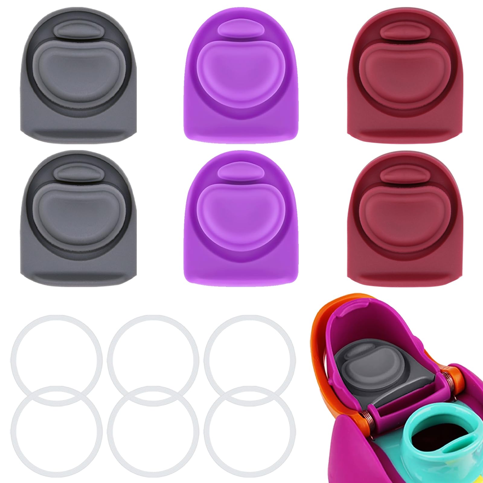ZUGHXMS 6 Sets Replacement Stopper and O Ring Gasket Compatible with Owala FreeSip 24oz 32oz,Water Bottle Lid Insert Cap Rubber 