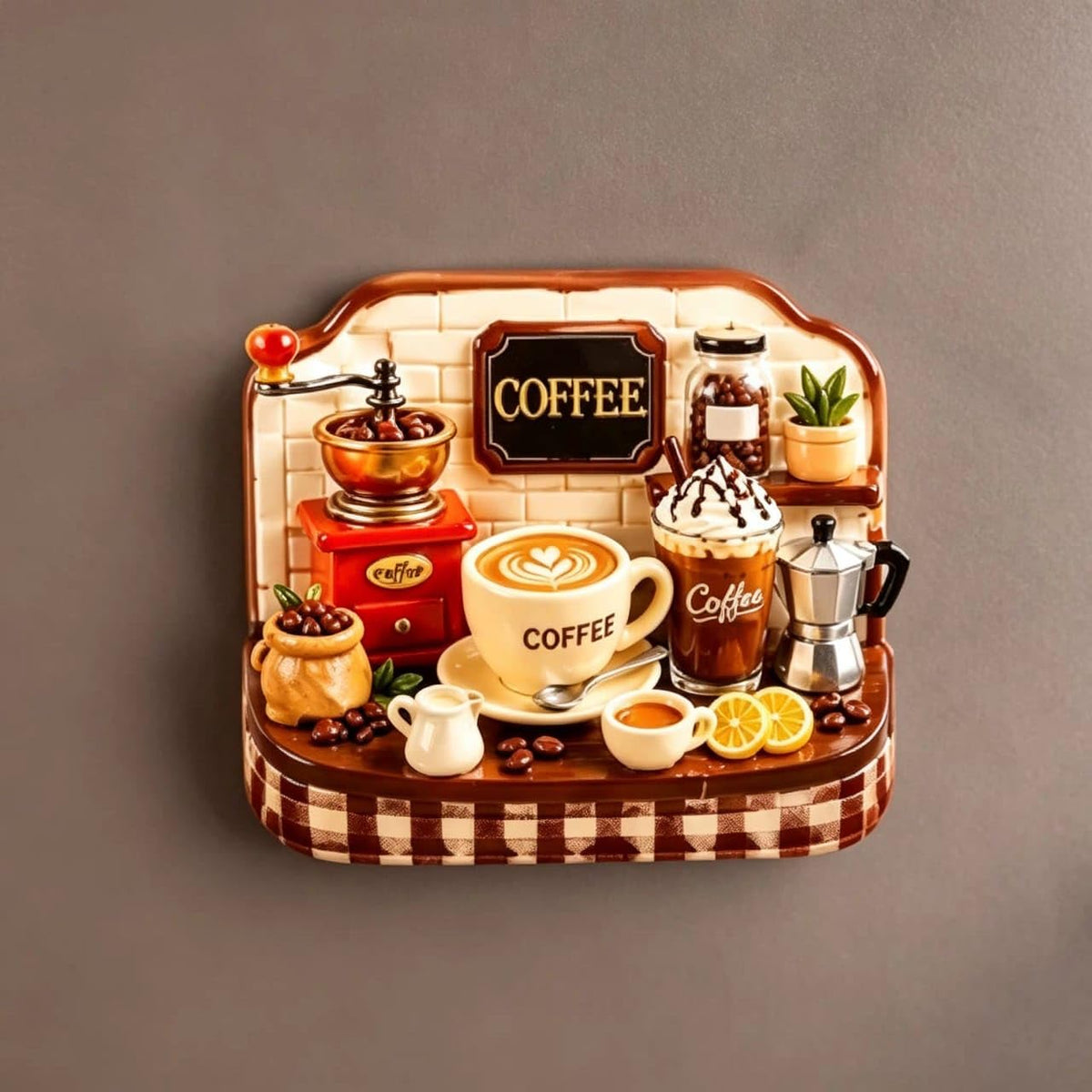 ROYAL FOUNTAIN 3D Coffee Wall Decor | Coffee Cup & Coffee Maker Decorative Wall Hanging for Kitchen, Caf, Office & Home | Coffee