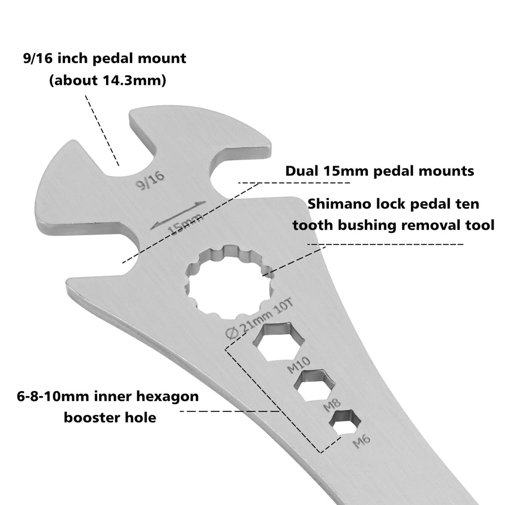 Oumers Bike Pedal Wrench, Bicycle Pedal Removal Spanner With Extra Long Handle, Multi-Use 15Mm,9/16 Pedal Removal Tool And 10Mm/