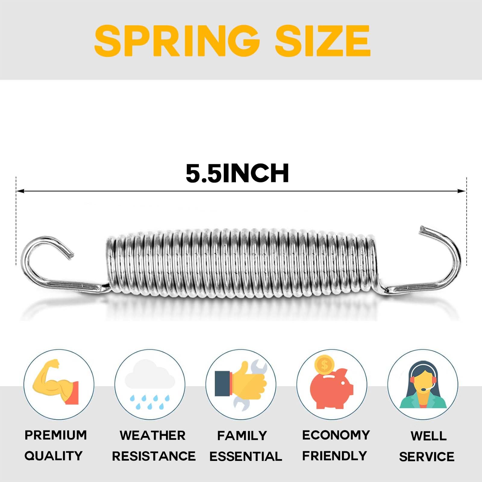 Zhent Trampoline Springs 5.5 Inch Heavy Duty Galvanized 60Si2Mn Trampoline Replacement Parts Accessories With Tool,Suitable For