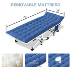 Getovin Cot, Camping Cot With Thick Pad,Cots For Sleeping,Camping Bed Folding Cot 450Lbs(Max Load) Comfortable Double Layer Oxfo