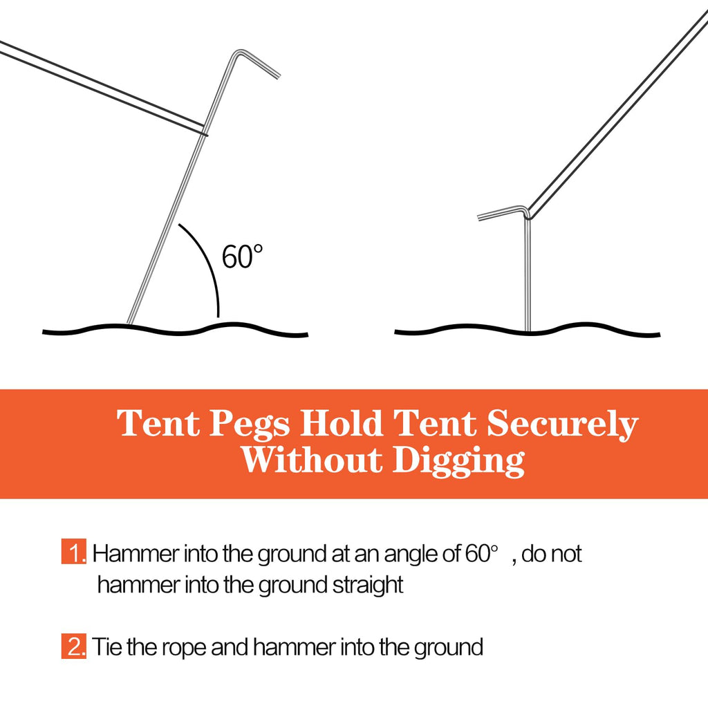 20 Pack Tent Pegs, 7 Metal Tent Stakes Pegs With Hook, Tent Garden Stakes For Camping, Canopy, Outdoor Decoration