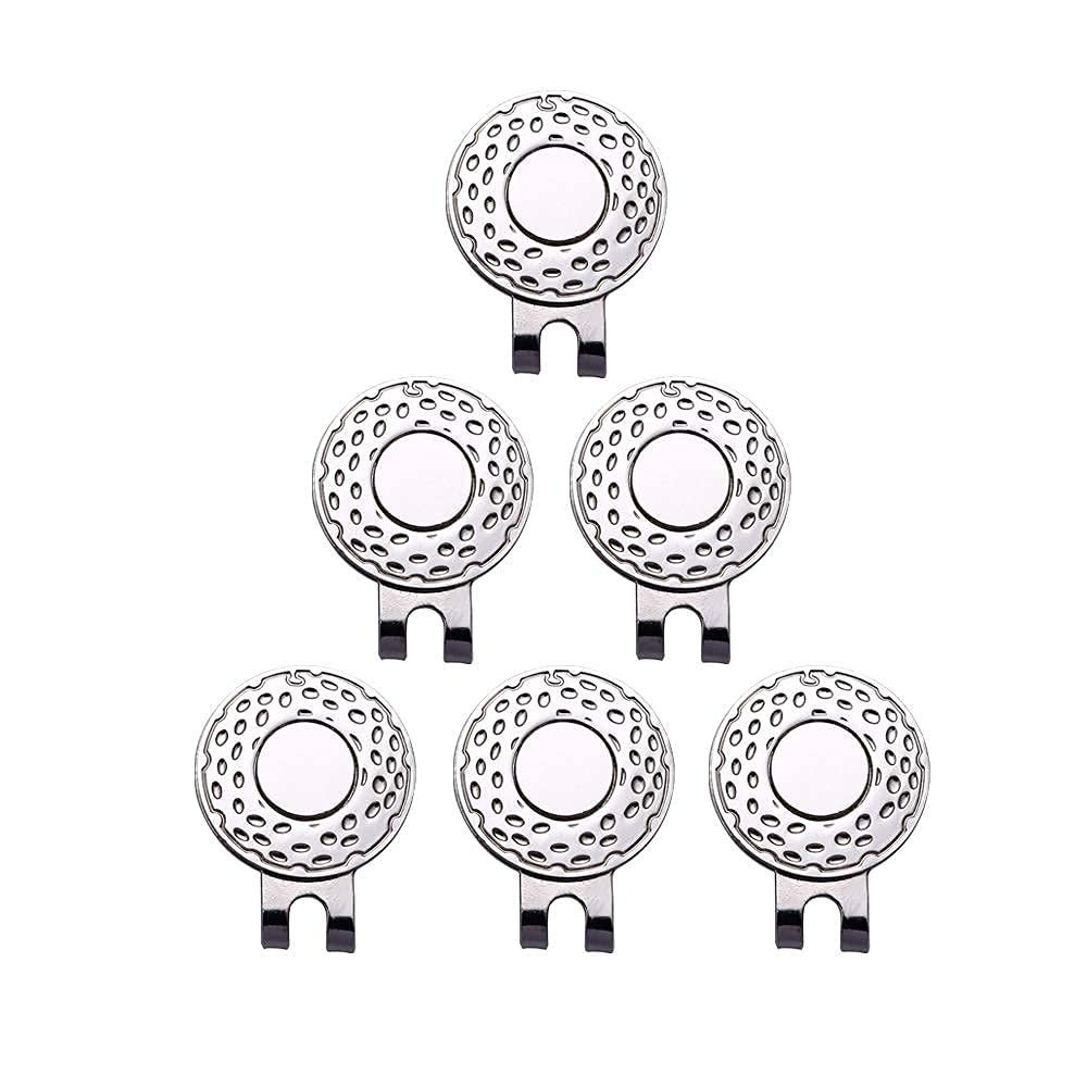 Magnetic Golf Hat Clip Golf Ball Aiming Marker Professional Golf Training Aids Accessories,6 Pieces (Sliver)