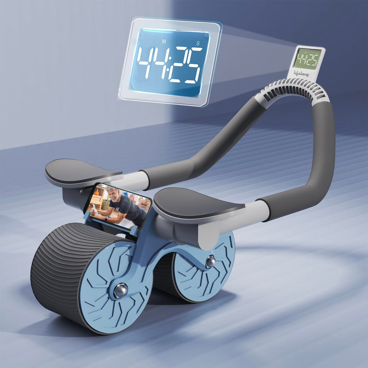 2024 New Ab Roller Wheel with Knee Mat &Timer, Automatic Rebound Abdominal Wheel, Ab Abdominal Exercise Roller with Elbow Suppor