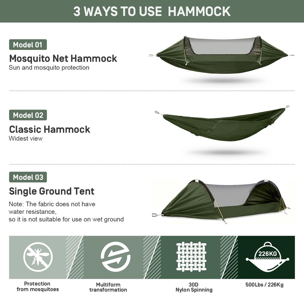 Etrol Camping Hammock With Mosquito Net,3 In 1 Function Parachute Portable Hammock,Double & Single Hammocks Tent For Travel Outd