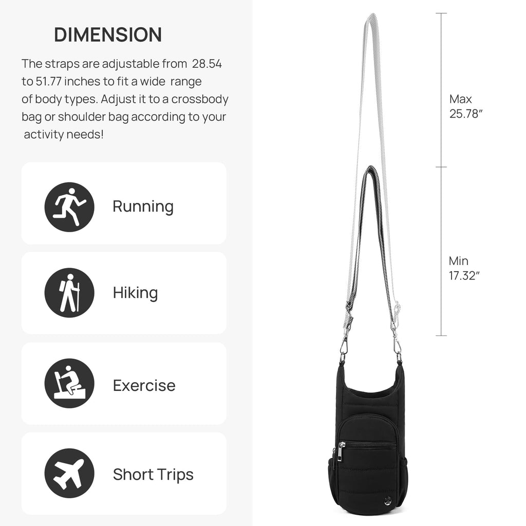 Telena Water Bottle Holder With Strap Crossbody Bags For Women For Walking, Hiking, Cycling Black