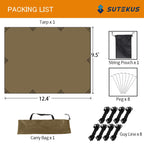 Sutekus Camping Tarp Rain Fly Tarp Waterproof Tent Tarp Lightweight Ripstop Fabric 12Ft Extra Large Tarp (Khaki)