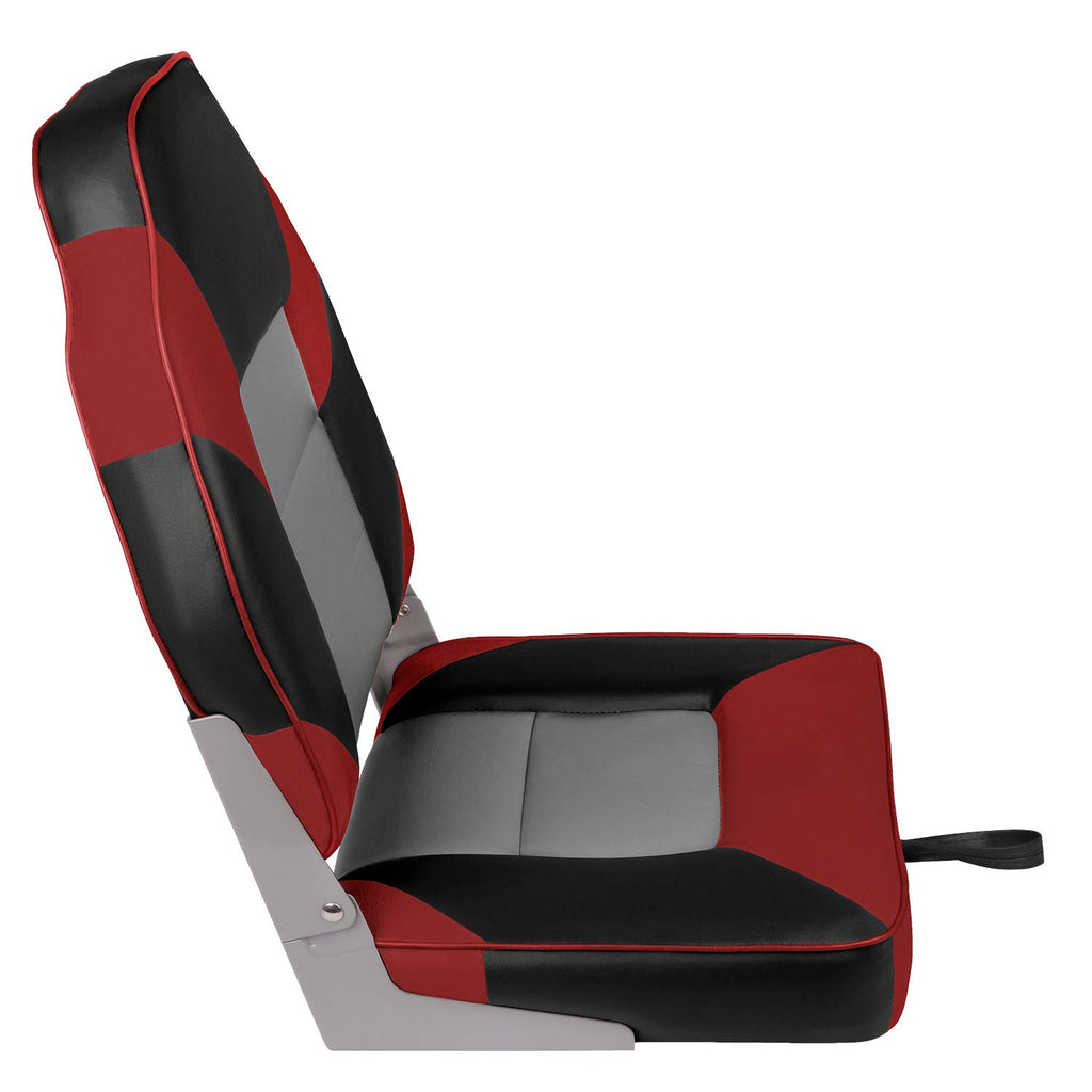 Leader Accessories A Pair Of Elite Low/High Back Folding Fishing Boat Seat (2 Seats) (Red/Charcoal/Black)