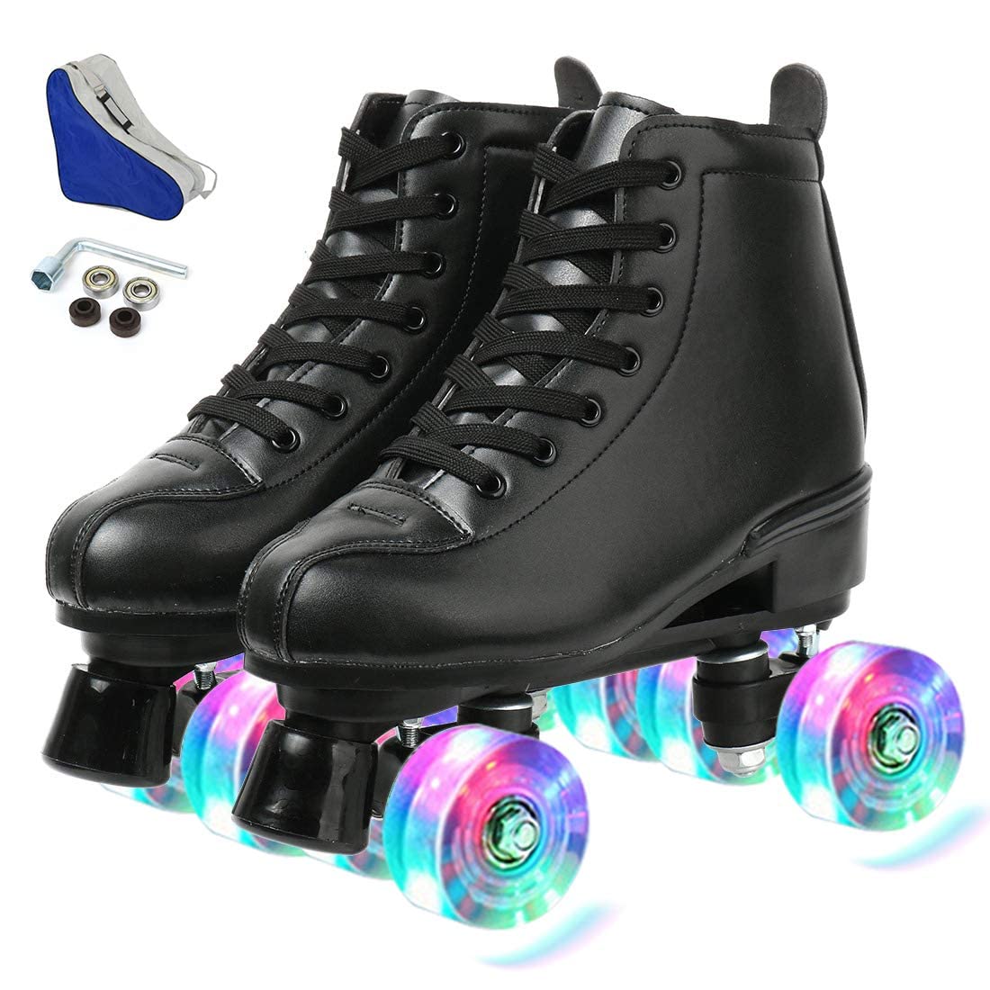 Xudrez Classic Roller Skates High-Top Double-Row Leather Roller Skates For Women And Men (Black Flash Wheel,10)