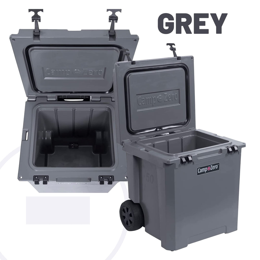 Camp-Zero 52 Quart Wheeled Cooler/Ice Chest With Extendable Handle & Oversized Flat-Free Easy-Roll Wheels  For Camping Trips, Be