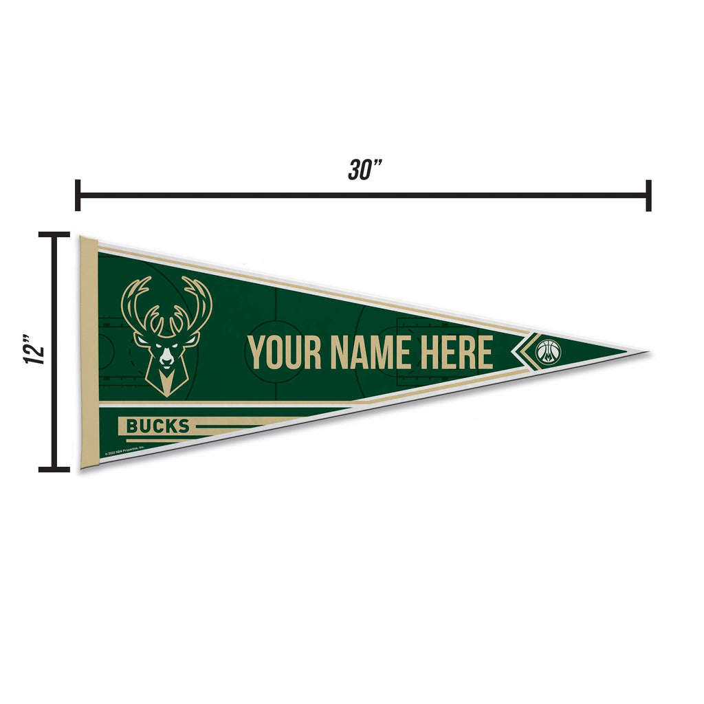 Rico Industries Nba Basketball Milwaukee Bucks Personalized - Custom 12'' X 30'' Soft Felt Pennant - Ez To Hang