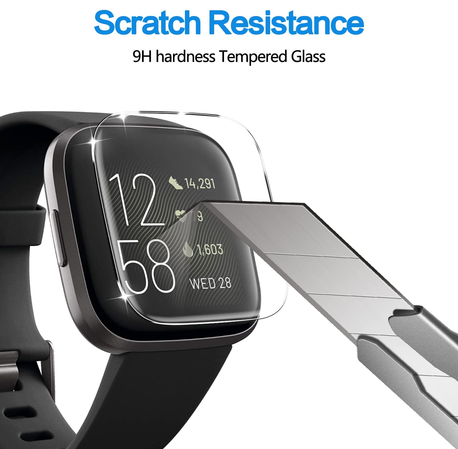 5 Pack] Compatible For Fitbit Versa 2 Tempered Glass Screen Protector, Ymhml Waterproof 9H Hardness Crystal Clear No-Bubble] Ant