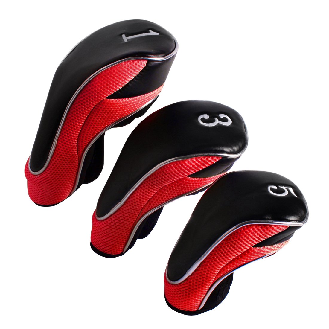 Andux Golf 460Cc Driver Fairway Wood Club Head Covers Hook & Loop Set Of 3 Red