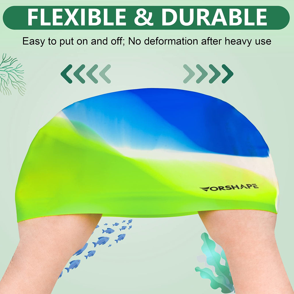 Vorshape Swim Cap Kids (2 Pack), Durable Waterproof Swimming Cap For Girls Boys Teens Toddler, Comfortable Fit For Long Hair And