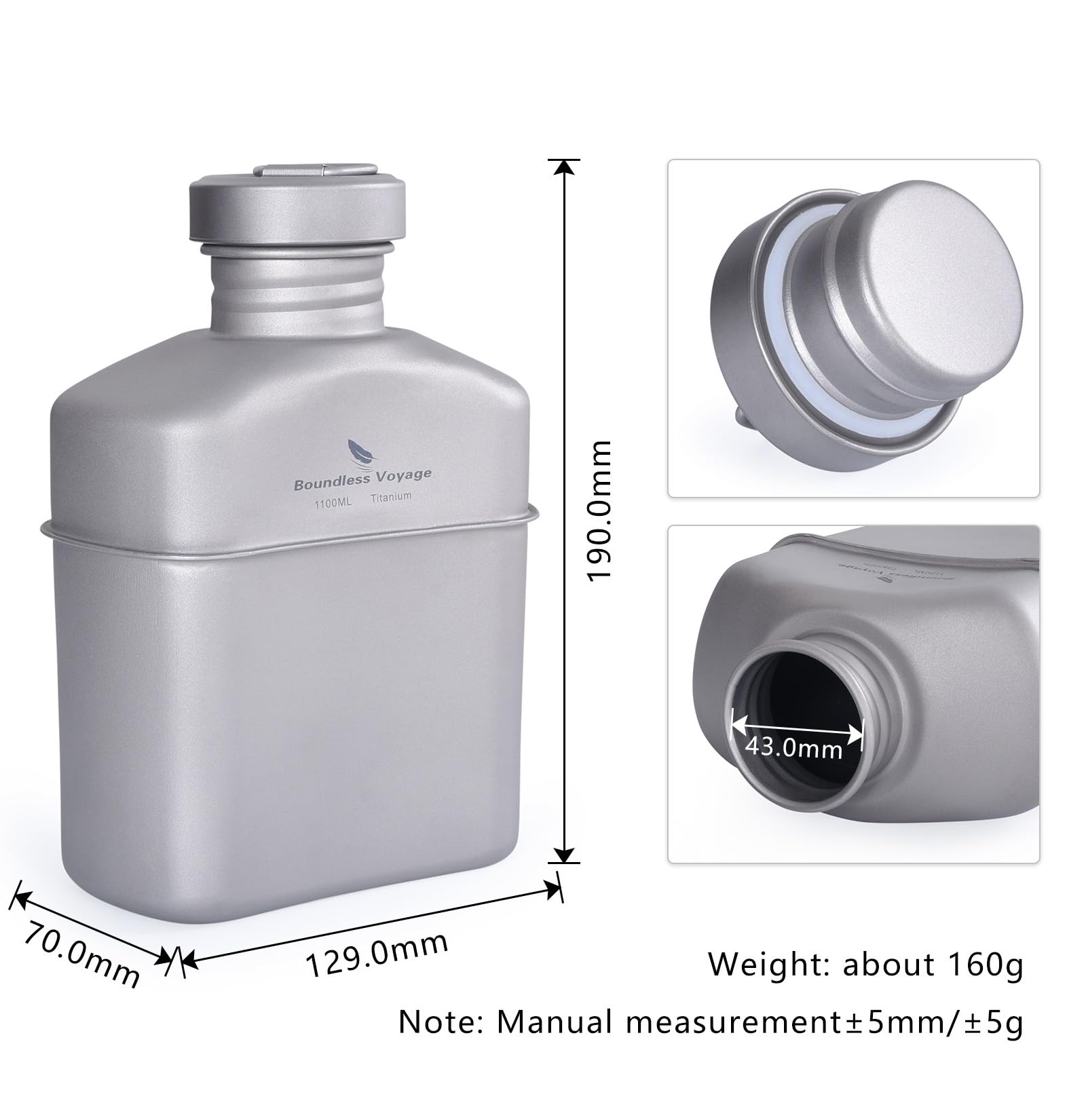 Boundless Voyage Titanium Military Canteen With Carry Bag Outdoor Camping Big Capacity Water Bottle Cup Pot Mess Kits 1100Ml Ti1