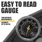 Bv Bicycle Ergonomic Floor Pump With Gauge & Clever Air Valve, 160 Psi, Reversible Presta And Schrader