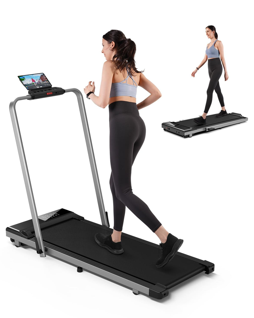 Deerrun 3 In 1 Under Desk Walking Pad Treadmill, 3.0Hp Low Noise Portable For Home & Office, 300Lbs Weight Capacity Folding With