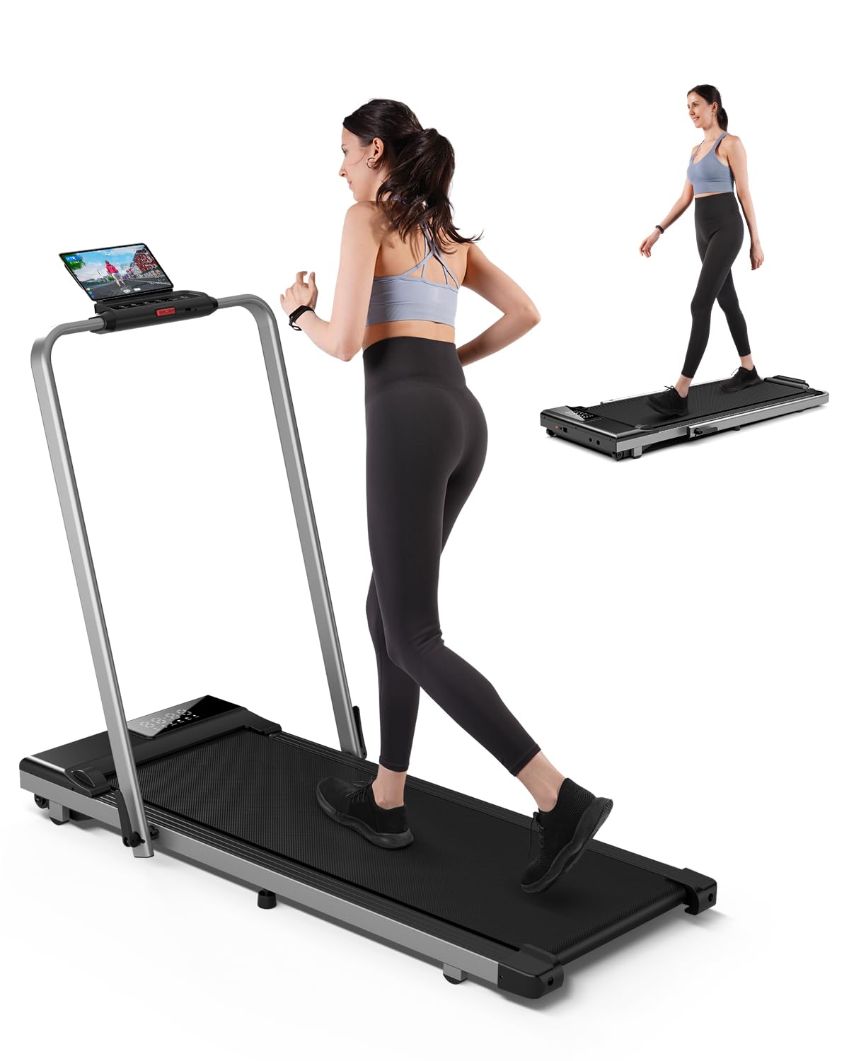 Deerrun 3 In 1 Under Desk Walking Pad Treadmill, 3.0Hp Low Noise Portable For Home & Office, 300Lbs Weight Capacity Folding With
