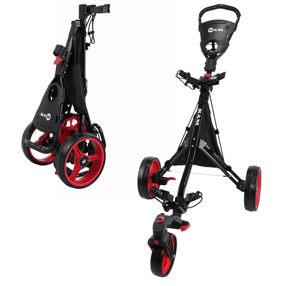 Ram Golf Push/Pull 3-Wheel Golf Cart With 360 Degree Rotating Front Wheel For Ultimate Agility