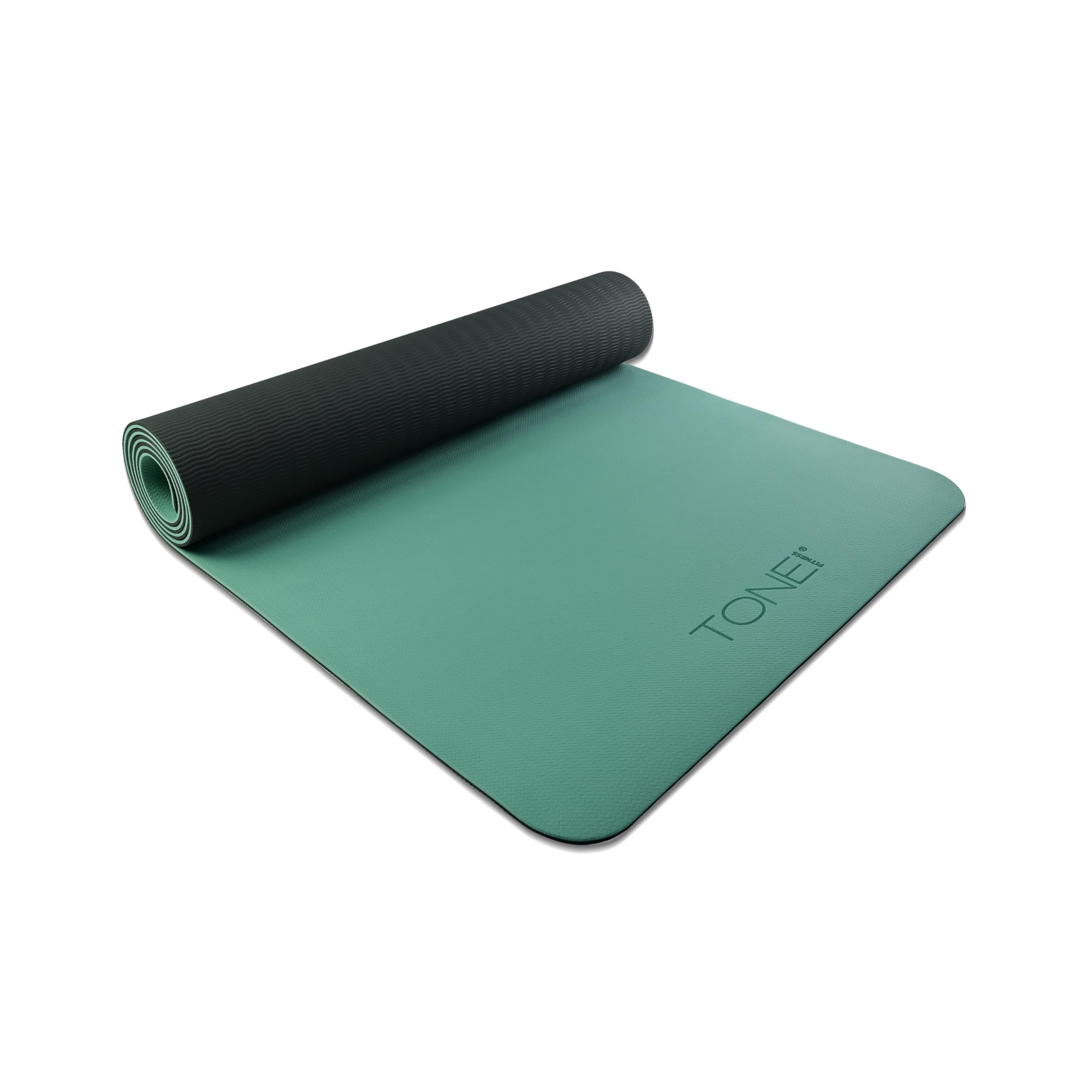 TONE Fitness Yoga Mat 1/4 Thick Non Slip Exercise & Pilates Mat for Home Workouts with Carrying Strap | V Pattern | Black/Teal