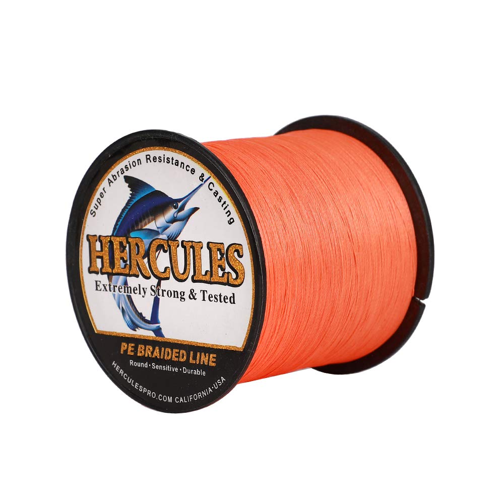 Hercules Braided Fishing Line 1500M 1640Yds 10Lbs-200Lbs Pe Superline 8 Strands (Orange 15Lb/6.8Kg 0.16Mm)