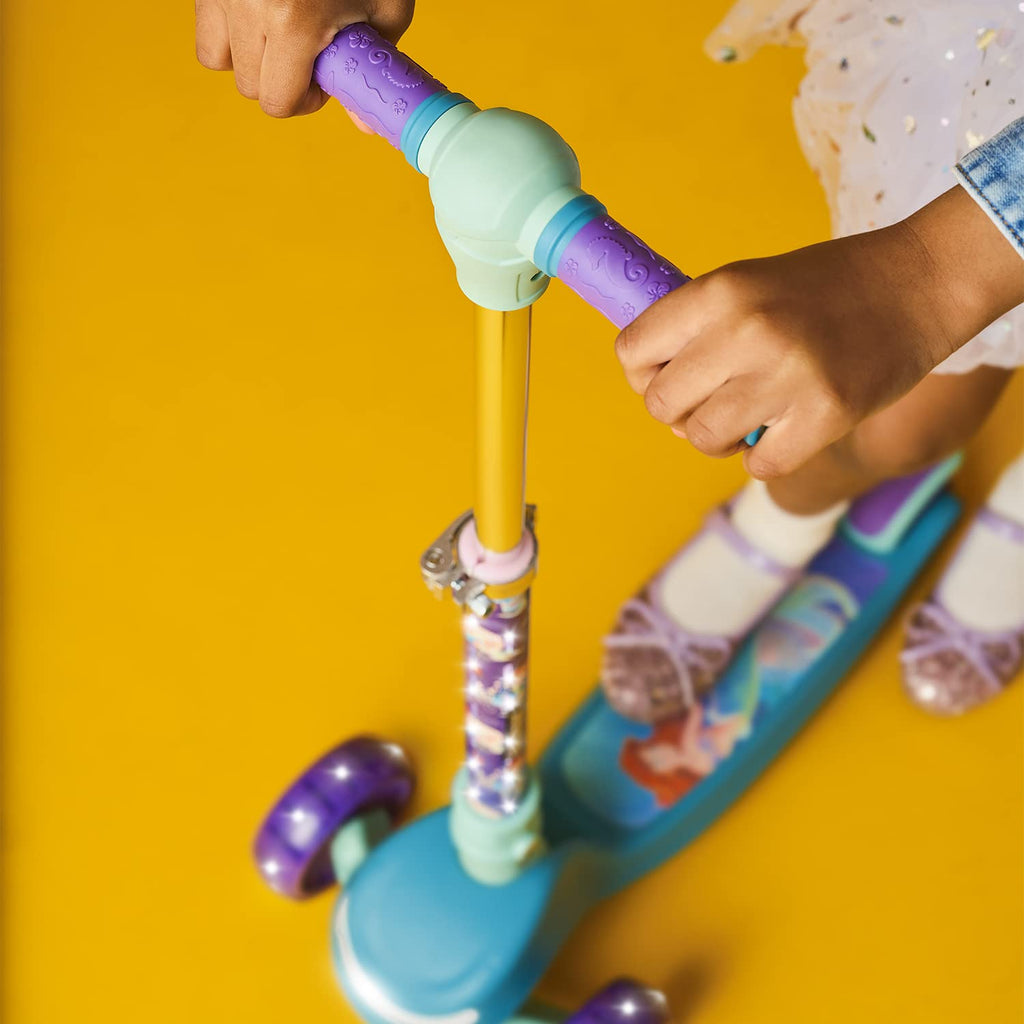 Jetson Disneys The Little Mermaid Three-Wheel Kids Kick Scooter | Includes LED Lights on Stem & Light-Up Wheels |Height-Adjust