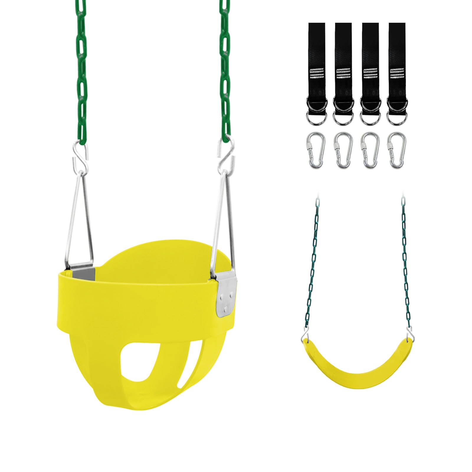 Toddler Swing Set for Outside - High Back Full Bucket Seat with 4 Hanging Straps and Hooks for Kids, Infants, Baby - Outdoor Tre