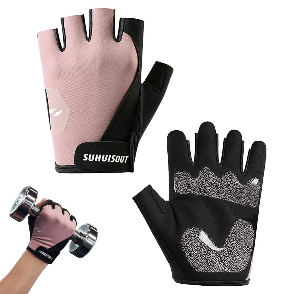 Proberos Gym Gloves For Woman Workout, Breathable Fingerless Gym Gloves With AntiSlip Silione Palm, Adjustable Wrist Closure Wo