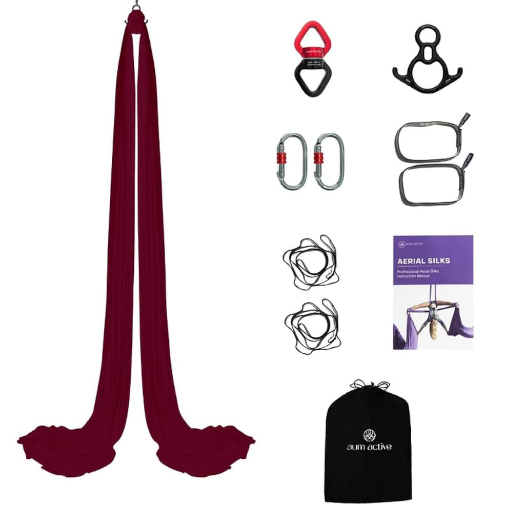 aum active Aerial Silks Yoga Swing Kit 11 Yards | Durable for Home Gymnastics Acrobatic Flying Yoga | Tricot Fabric with Hardwar