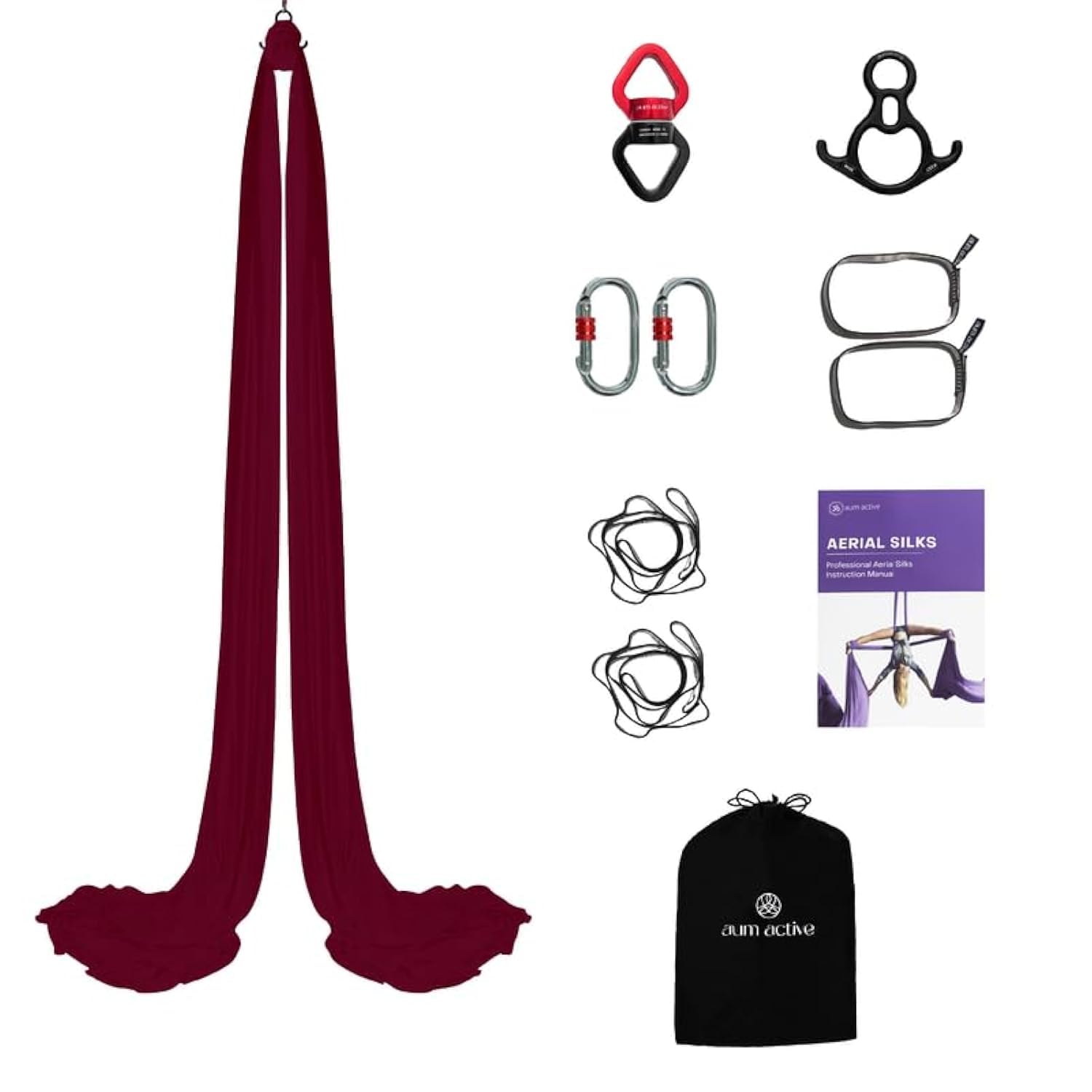 aum active Aerial Silks Yoga Swing Kit 11 Yards | Durable for Home Gymnastics Acrobatic Flying Yoga | Tricot Fabric with Hardwar