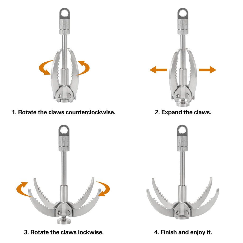 Gyanduly Large Grappling Hook With 65Ft Rope, 4-Claw Folding Stainless Steel Grapple Hooks For Outdoor Survival, Camping, Hiking