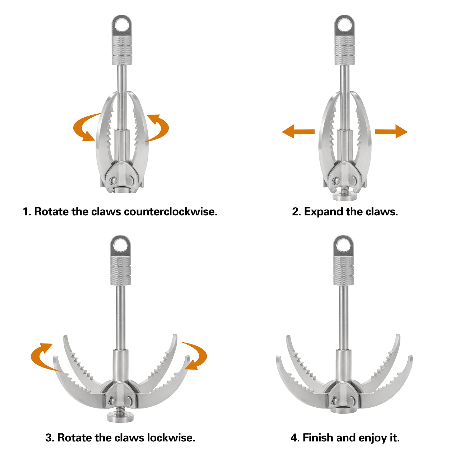 Gyanduly Large Grappling Hook With 65Ft Rope, 4-Claw Folding Stainless Steel Grapple Hooks For Outdoor Survival, Camping, Hiking