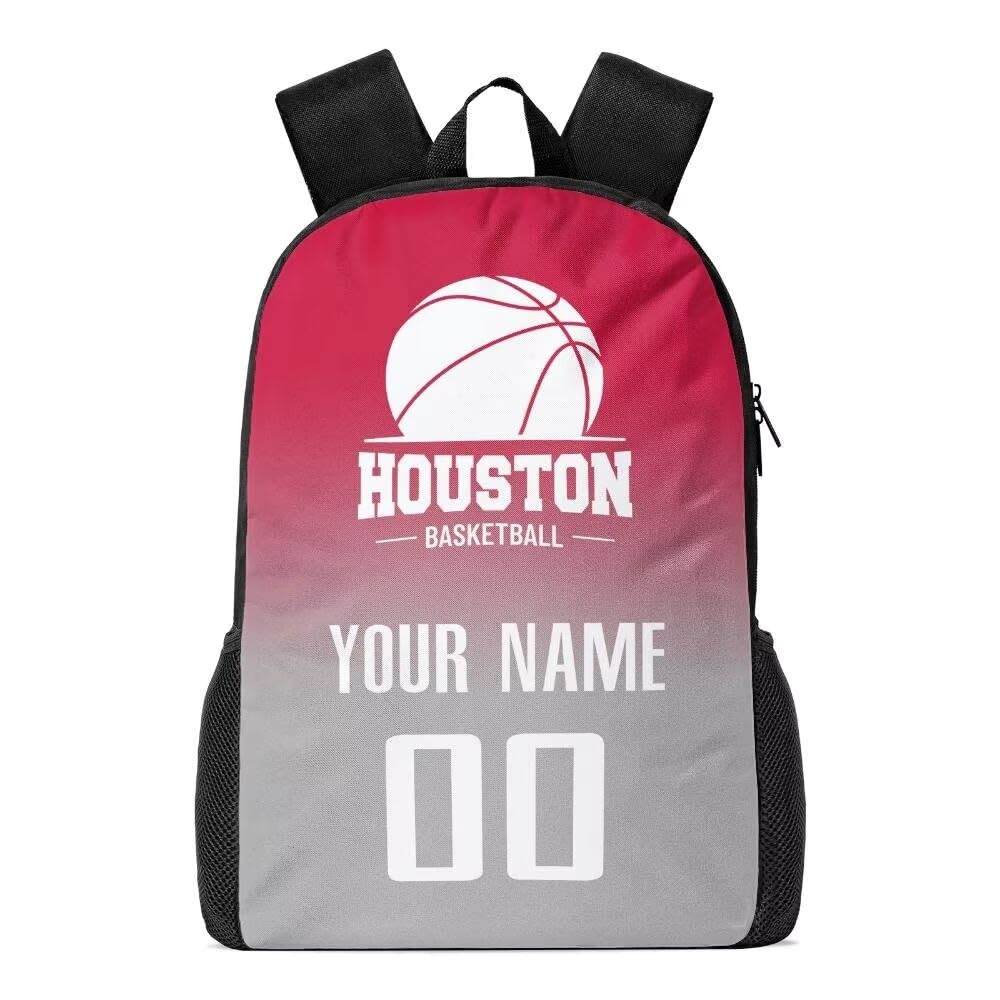 Personalized Houston Basketball Sports Backpack Custom City Fan Gift Shoulder Bag Add Name and Number Casual Bag