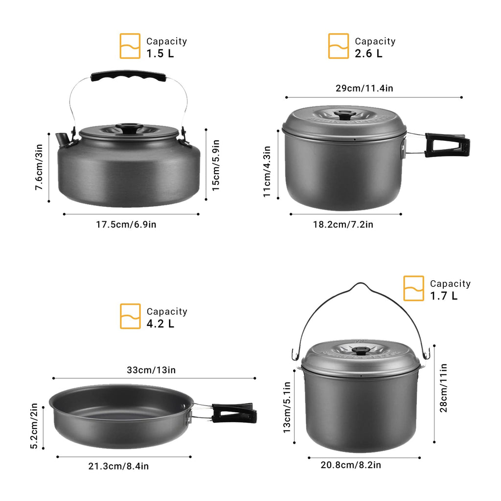 Bulin 13Pcs Camping Cookware Mess Kit, Nonstick Backpacking Cooking Set, Outdoor Cook Gear For Family Hiking, Picnic Lightweight