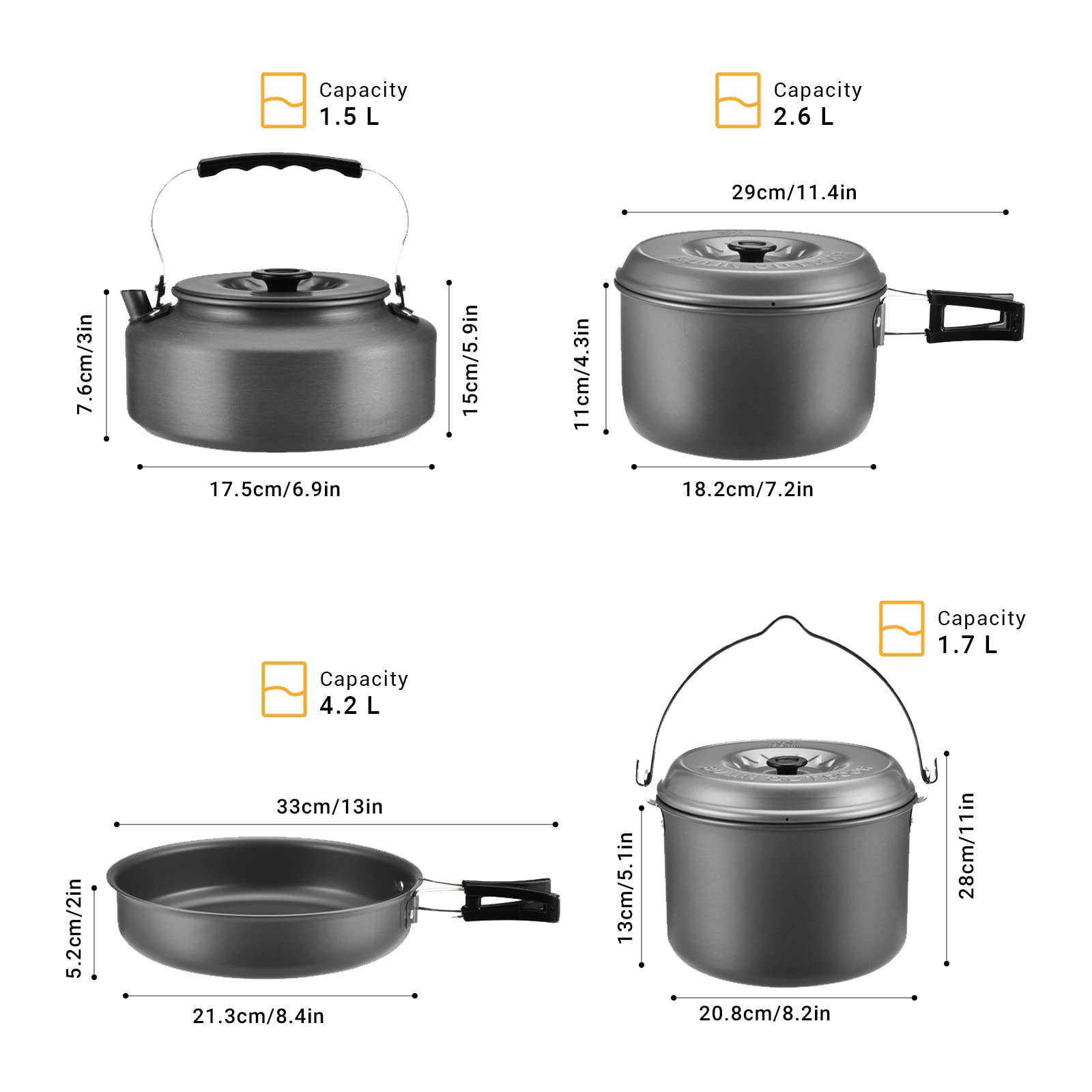 Bulin 13Pcs Camping Cookware Mess Kit, Nonstick Backpacking Cooking Set, Outdoor Cook Gear For Family Hiking, Picnic Lightweight