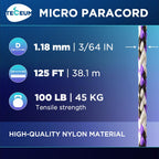 Teceum Micro Paracord - Purple Snake - 1.18 Mm X 125 Ft - Micro Utility Cord - Thin Braided Paracord Rope Nylon Polyester - Wind