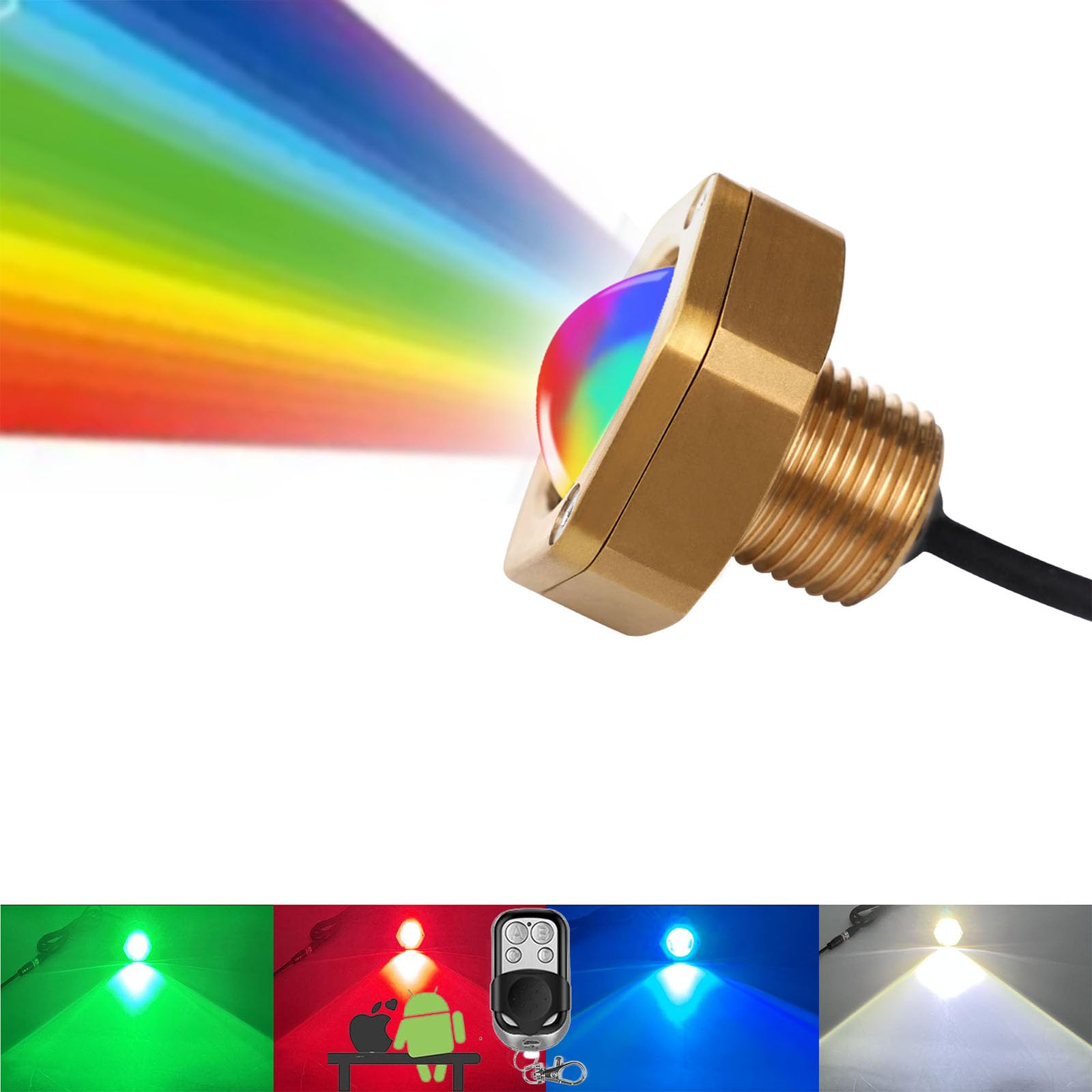 NBWDY RGBW IP68 Underwater 1/2in NPT Boat Drain Plug Light with APP Remote Control,Smart Cooling System,Anti-Corrosion Bronze Ho