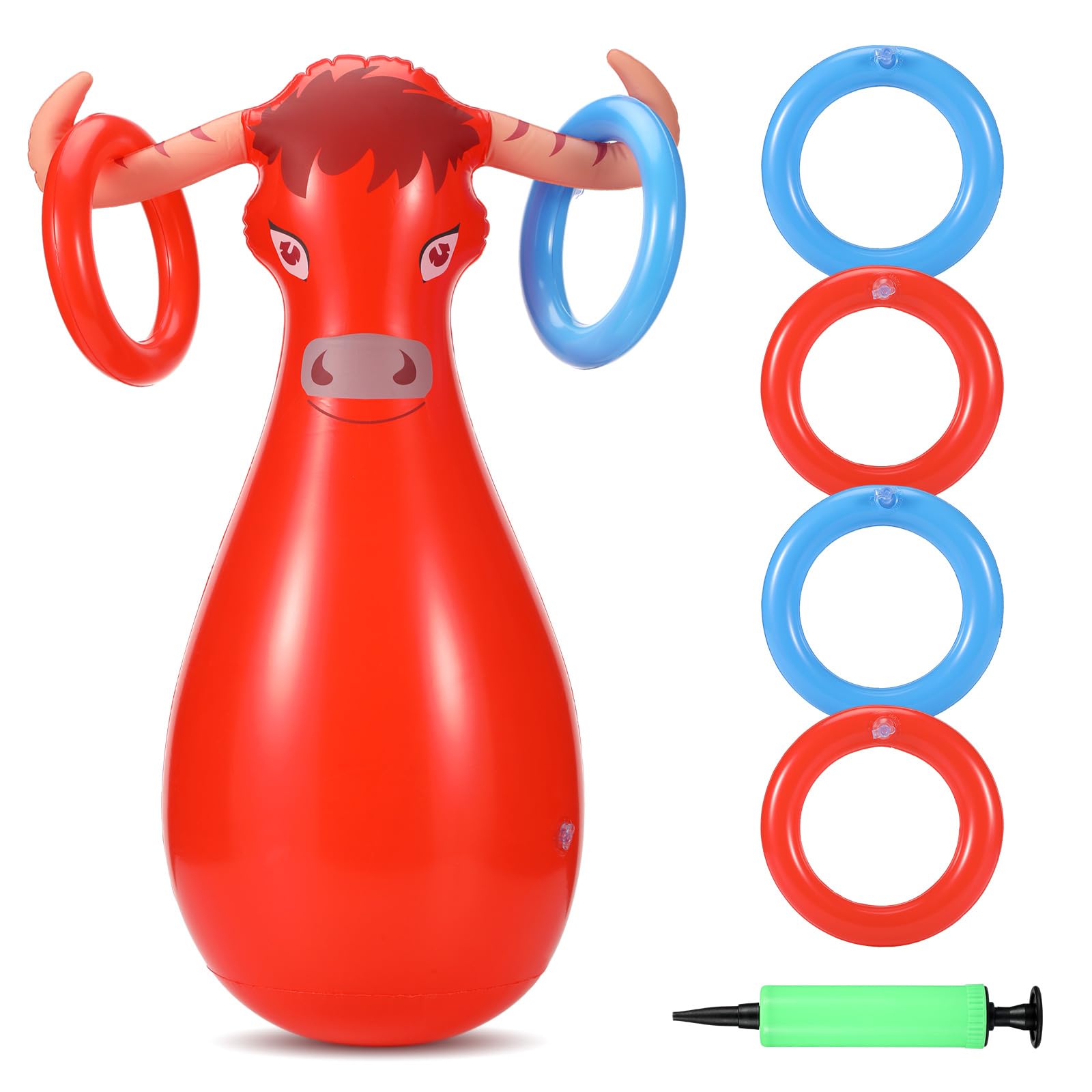 Arrowbash Inflatable Bull Ring Toss Set Include Inflatable Bull 6 Rings Farm Theme Party Supplies for Fiesta Rodeo Party Pool Be