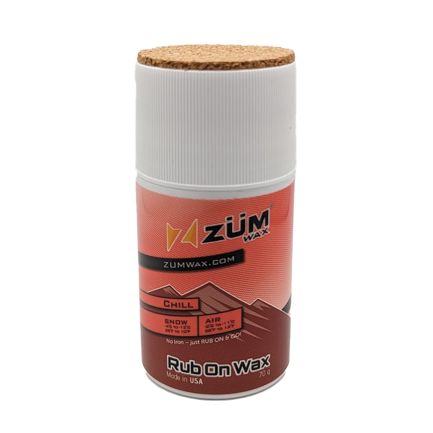 Zumwax Rub-On Ski/Snowboard/Nordic/Cross-Country Wax 70G, Chill Temperature, Easy Cork Applicator, Long-Lasting Performance, Sec